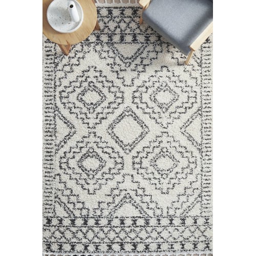 White & Charcoal Mahdi Moroccan Power-Loomed Shag Rug