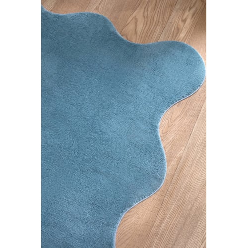 Blue Elsie Wavy Edge Machine Washable Rug