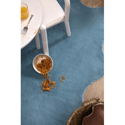 Blue Elsie Wavy Edge Machine Washable Rug