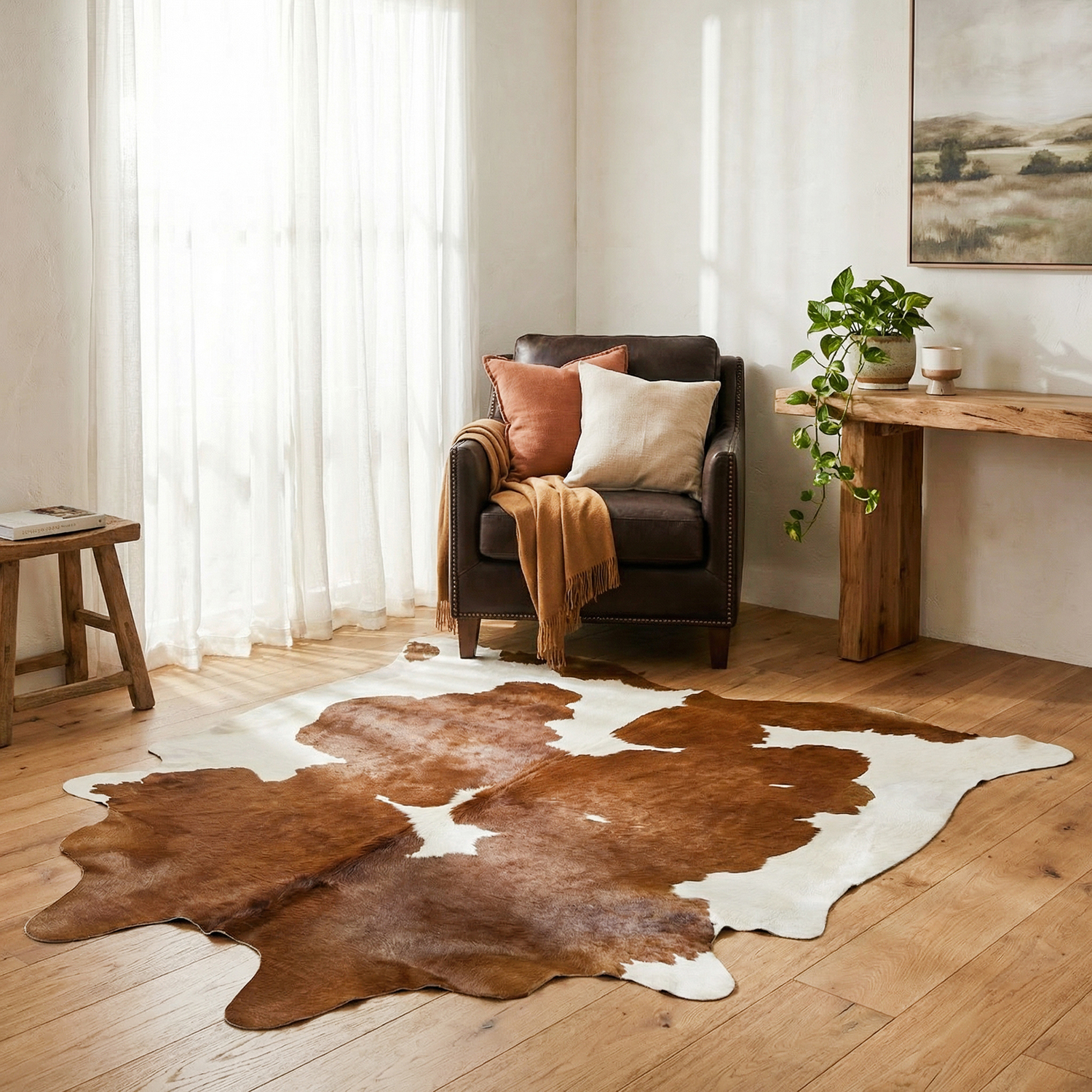 Brown & White Cow Hide Rug
