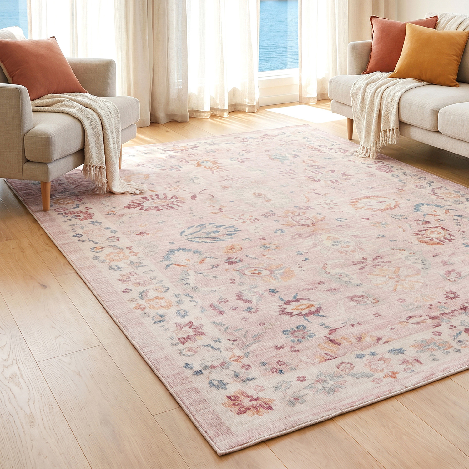Pink Casey Machine Washable Rug
