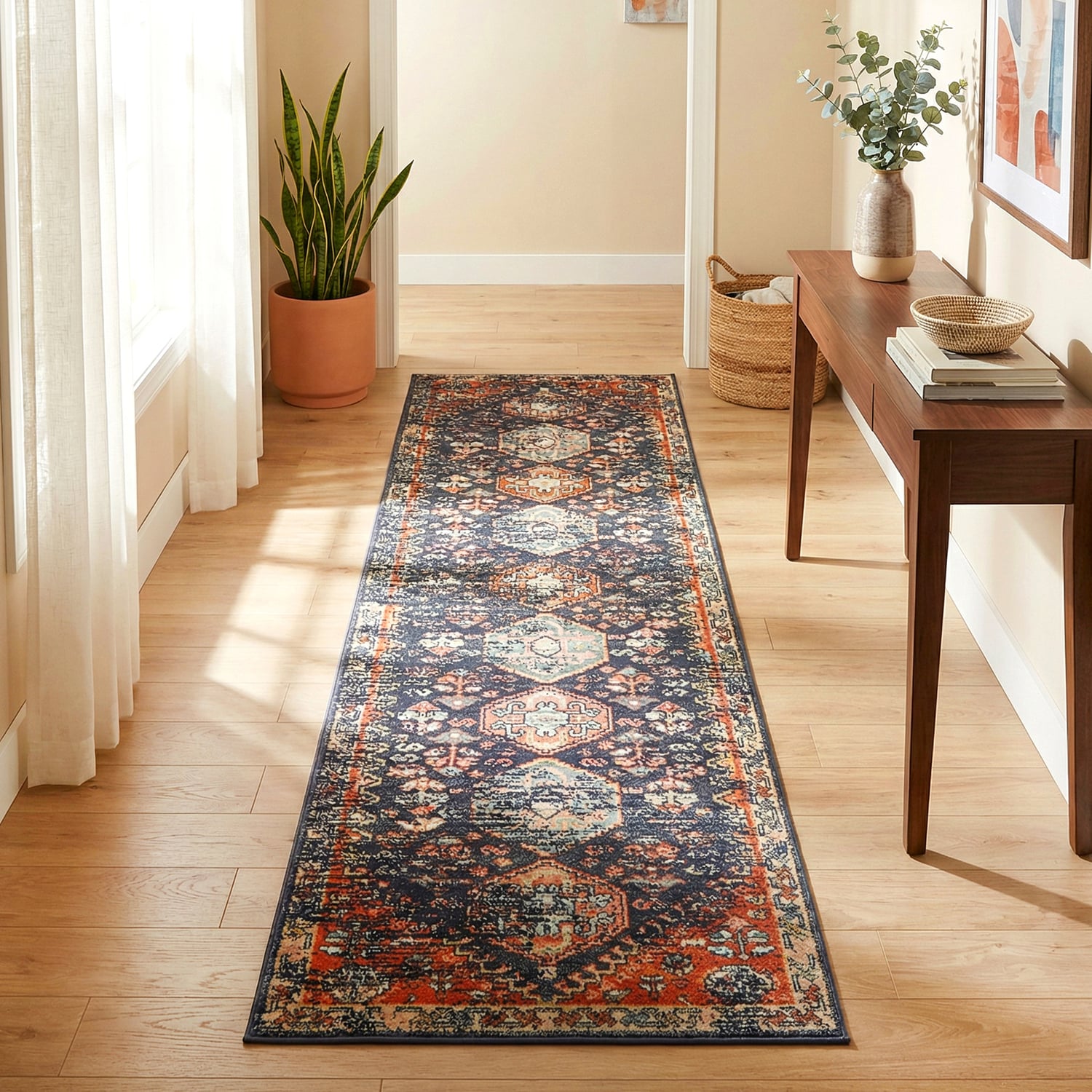 Navy Power-Loomed Transitional Round Rug