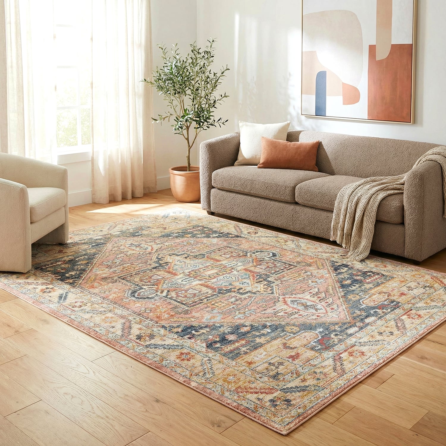 Salmon Power-Loomed Transitional  Round Rug