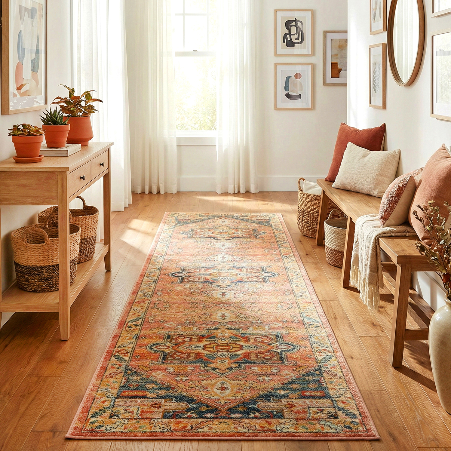 Salmon Power-Loomed Transitional  Round Rug