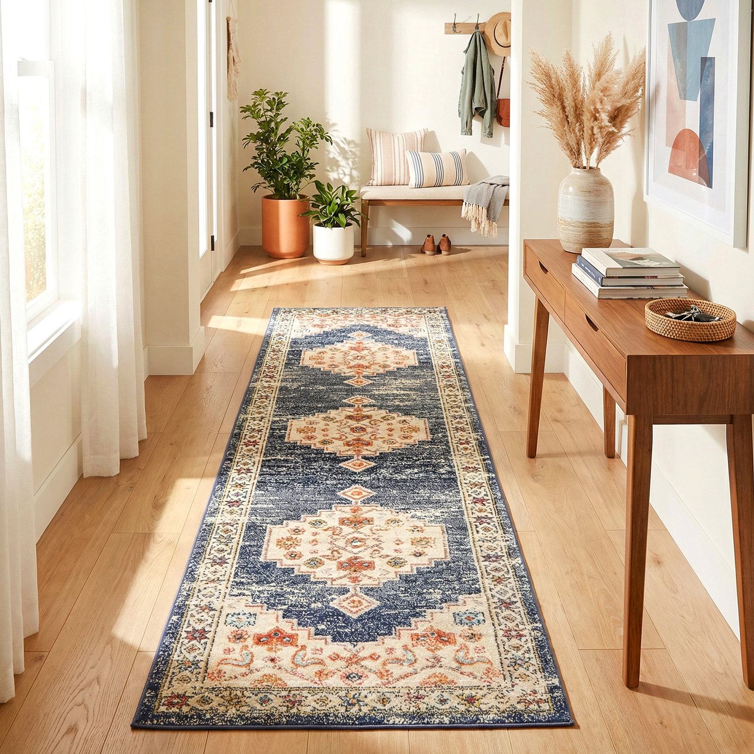 Ecru Power-Loomed Transitional Round Rug