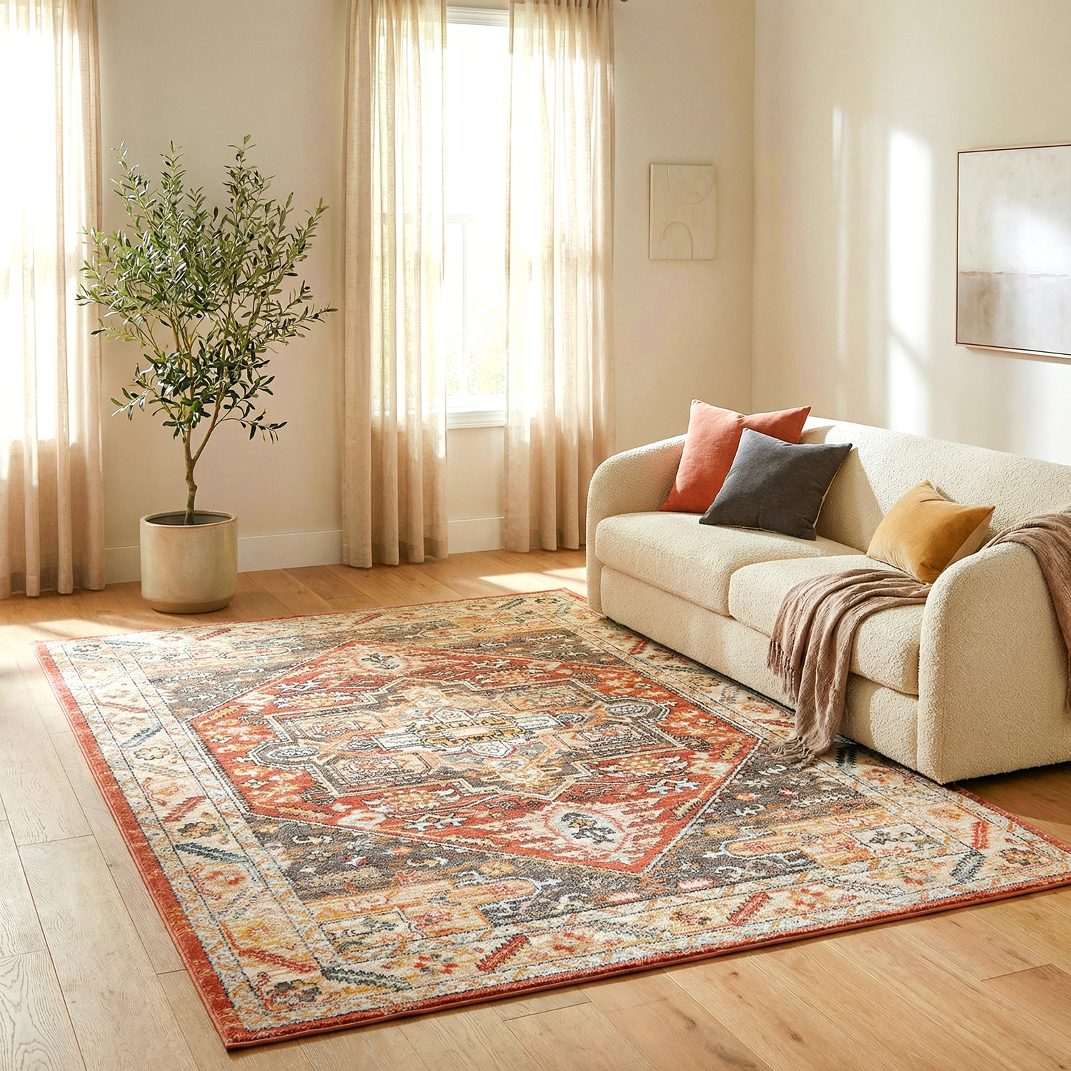 Terracotta Power-Loomed Transitional Round Rug
