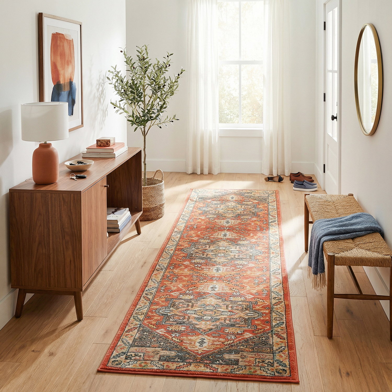Terracotta Power-Loomed Transitional Round Rug