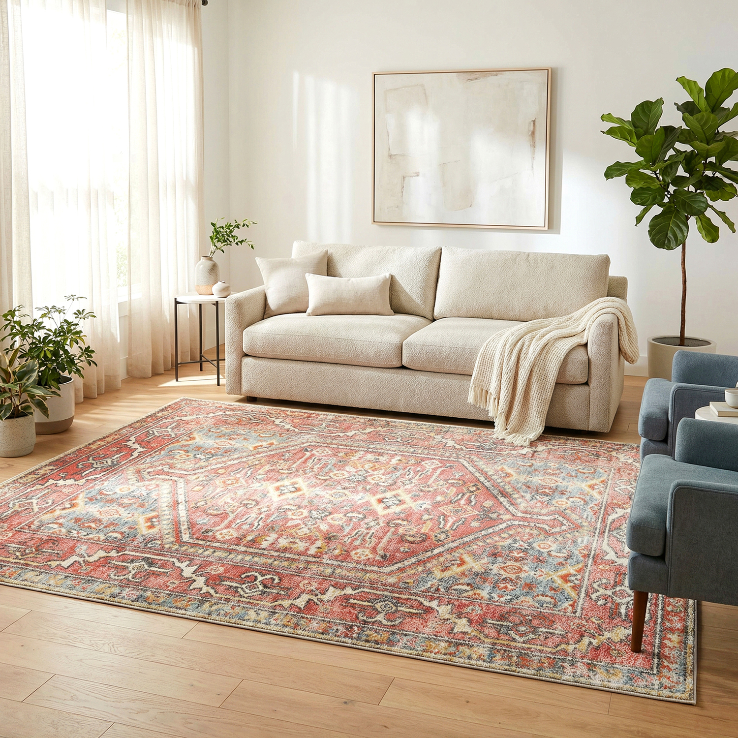 Crimson Power-Loomed Transitional Round Rug