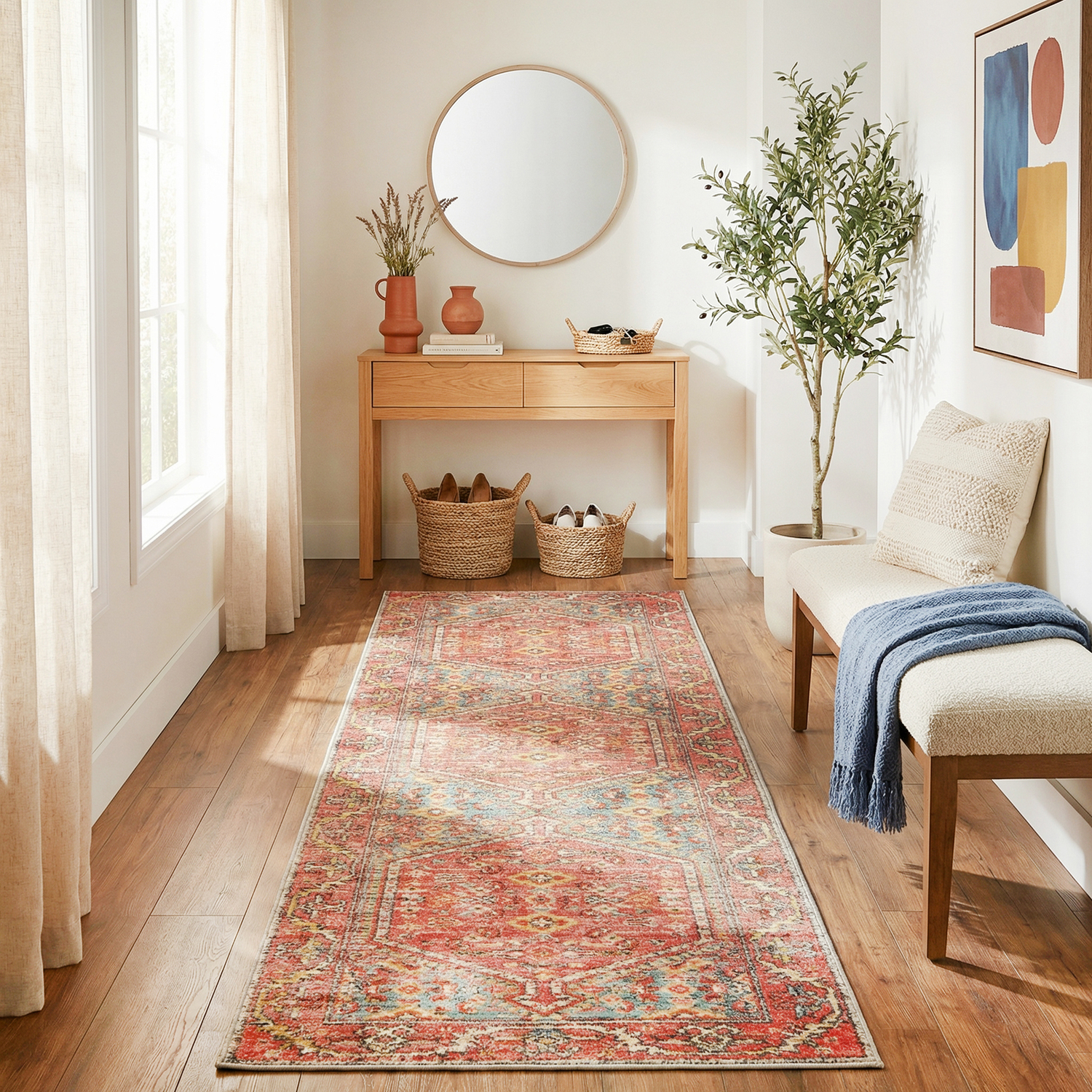 Crimson Power-Loomed Transitional Round Rug