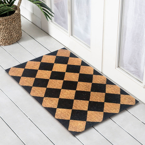 Brown Geometric Hand-Woven Coir Doormat