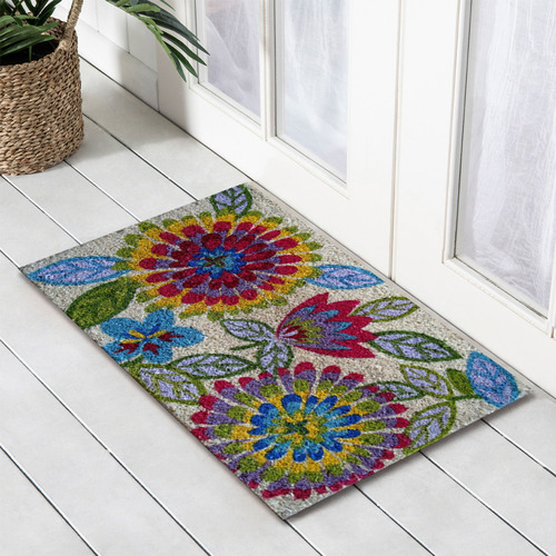 Solemate Door Mats MultiColoured Floral Coir Doormat Temple & ster