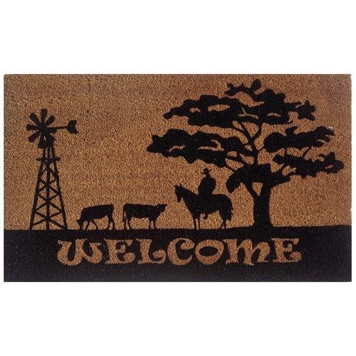 Country PVC Backed Coconut Coir Doormat Temple