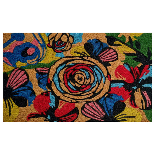 WelcomeWeave Colourful Flowers Coir Doormat | Temple & Webster