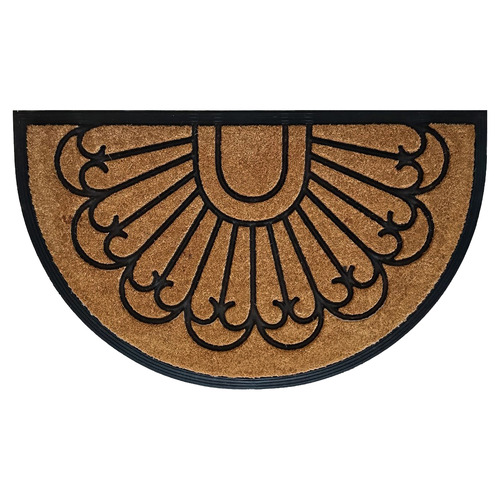Flower Rubber & Coir Half Moon Doormat