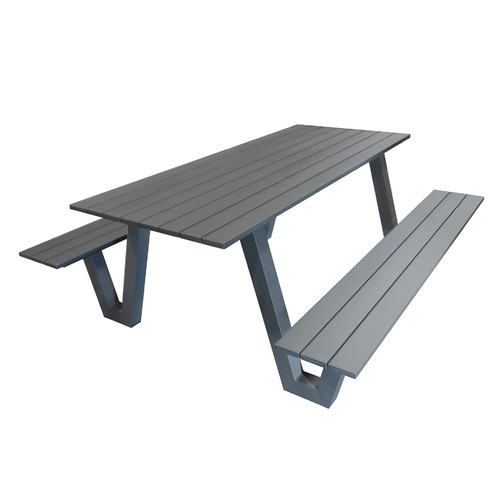6 Seater Wave II Aluminium Outdoor Dining Bench & Table