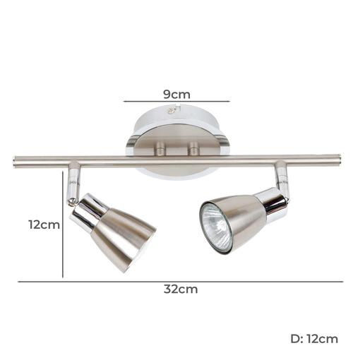 Alessia Lighting Greer 2 Light Brushed Chrome Spotlight | Temple & Webster