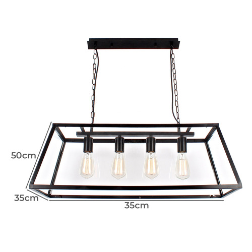 Creswick Vintage Glass Pane 4 Light Long Pendant