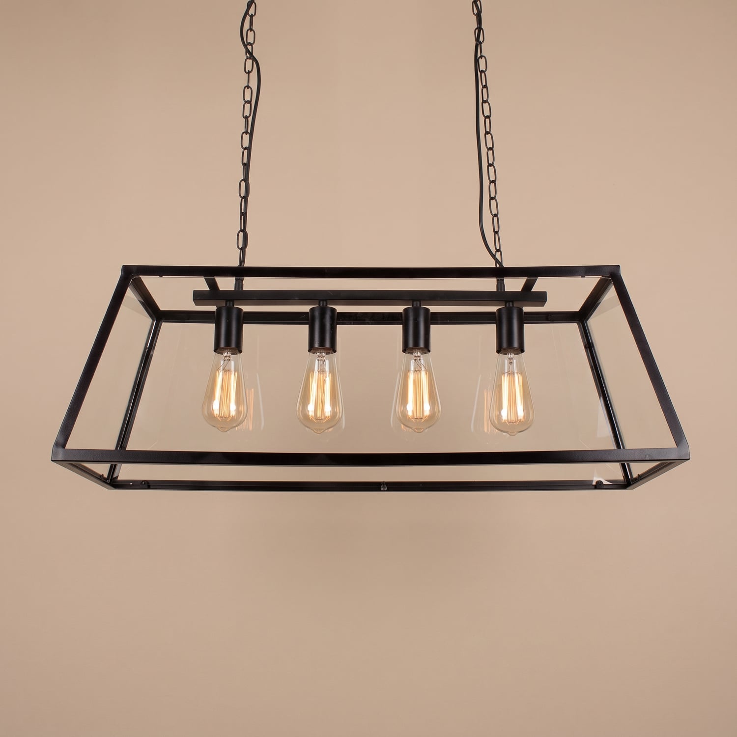 Creswick Vintage Glass Pane 4 Light Linear Pendant