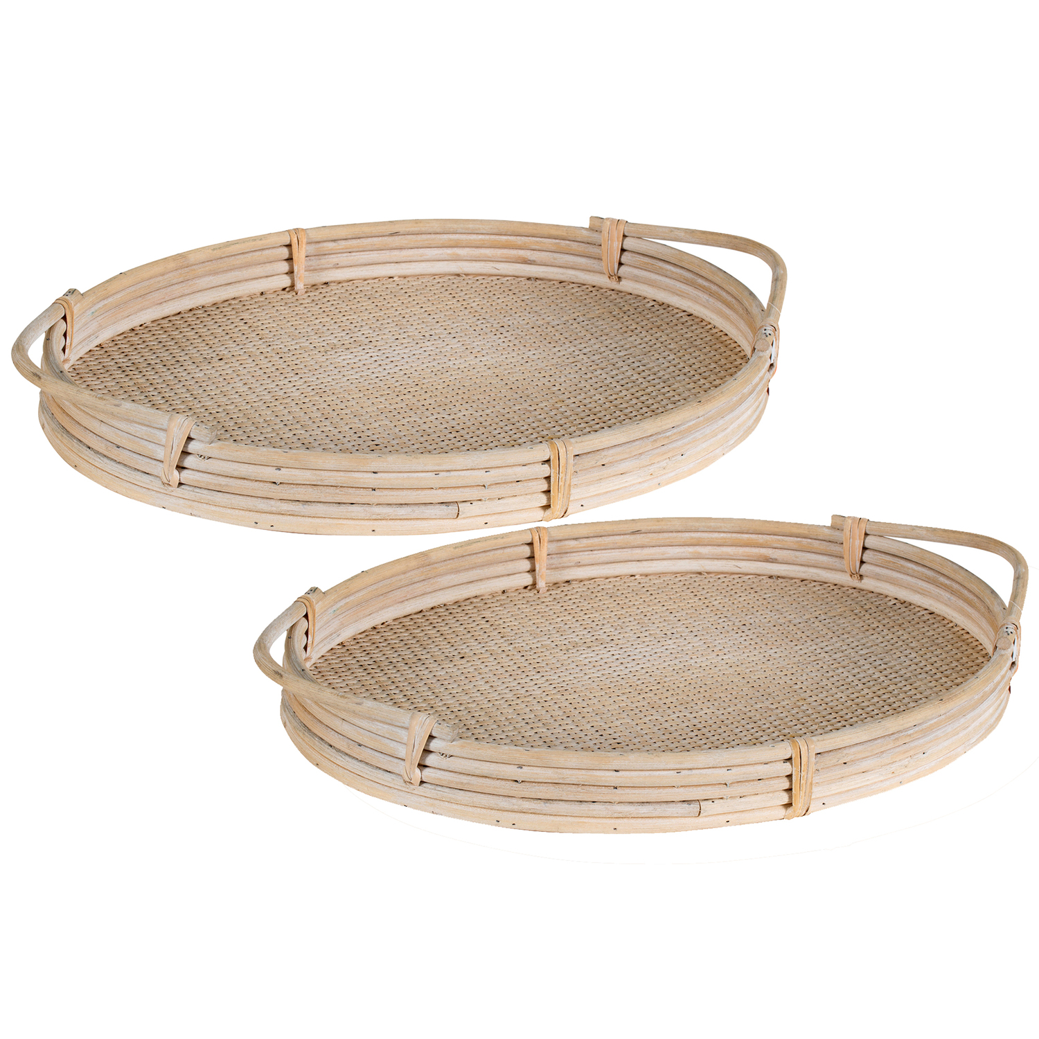 2 Piece Natural Oval Rattan Tray Set
