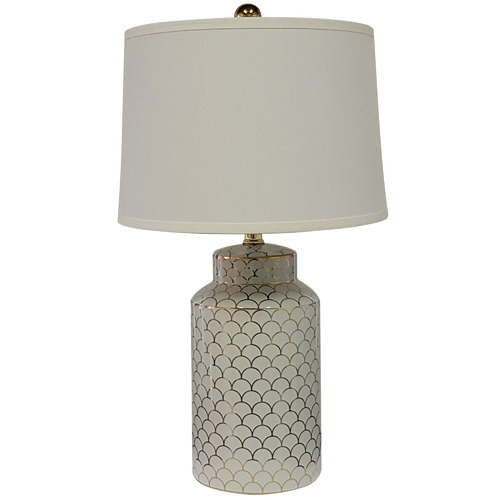 White Gold Geo Ceramic Table Lamp Temple Webster