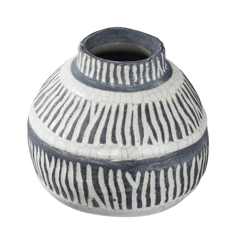 Tan & Black Ceramic Squat Vase
