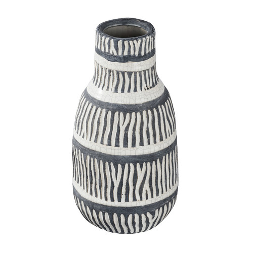 28cm Tan & Black Ceramic Vase