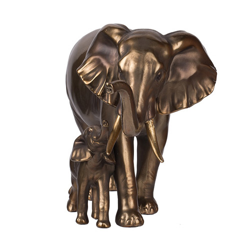 Elephant Mother & Calf Polyresin Statue
