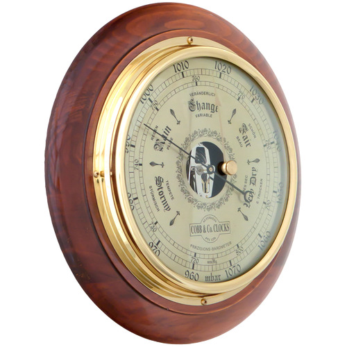 Cobb & Co. Clocks Australia Golden Brown Round Wooden Barometer ...