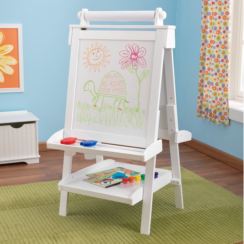 KidKraft Deluxe Wooden Easel in White Temple & ster
