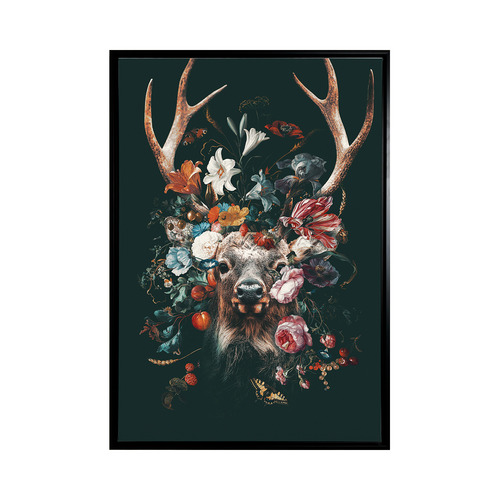 Floral Deer Framed Canvas Wall Art