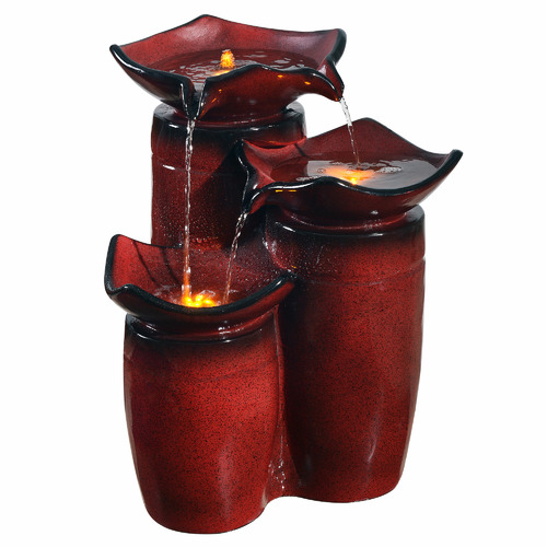 Bay Shore Living Red Waterfall Outdoor Fountain with LED Temple & ster