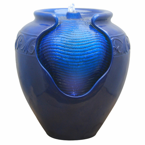 Royal Blue Glazed Pot Outdoor Fountain
