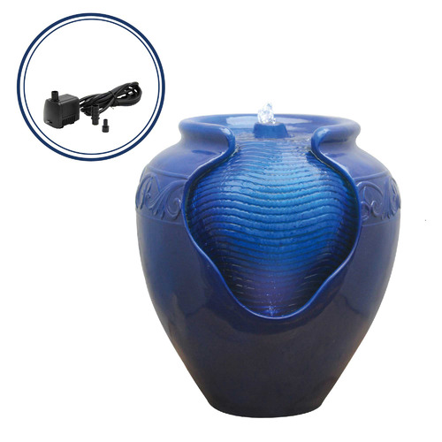 Royal Blue Glazed Pot Outdoor Fountain