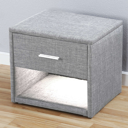 Grey Alvernia Upholstered Bedside Table With LED