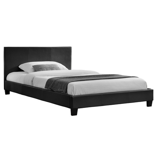 Black Makoto Faux Leather Bed Frame, Black Leather Twin Bed