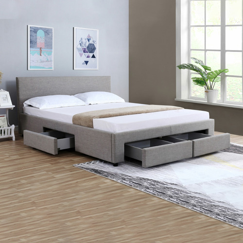 Mikasa Furniture Grey Robertson, Padded Headboard Bed With Storage