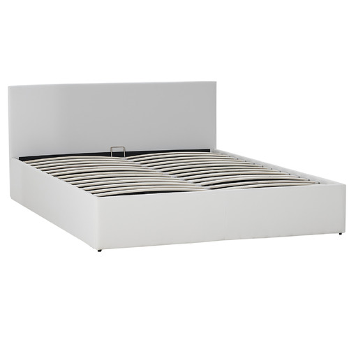 White-Makoto-Faux-Leather-Gas-Lift-Storage-Bed-Frame