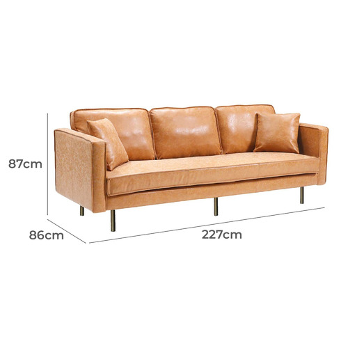 Mikasa Furniture Coogee 3 Seater Faux, Vegan Leather Couch