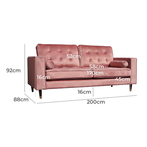 Mikasa Furniture Pink Cherry 3 Seater Velvet Sofa | Temple & Webster