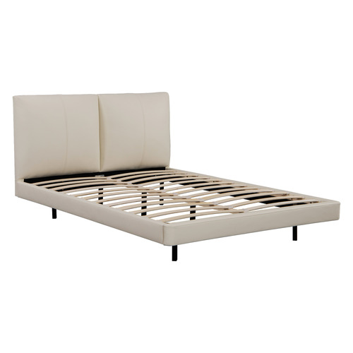 Beige Bentold Leatherette Floating Bed with LED
