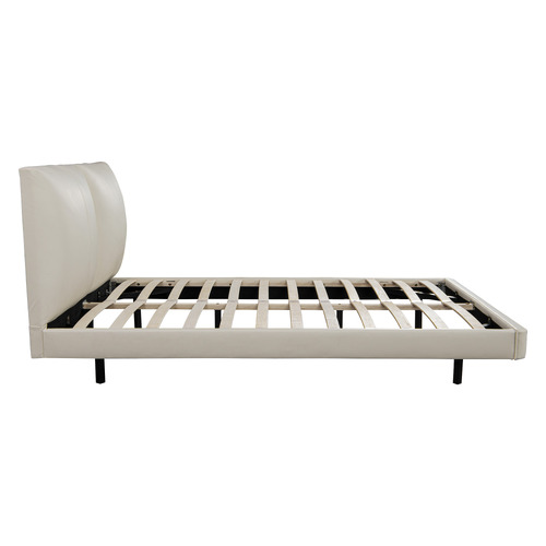 Beige Bentold Leatherette Floating Bed with LED