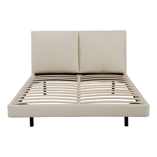 Beige Bentold Leatherette Floating Bed with LED
