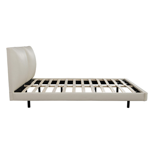 Beige Bentold Leatherette Floating Bed with LED