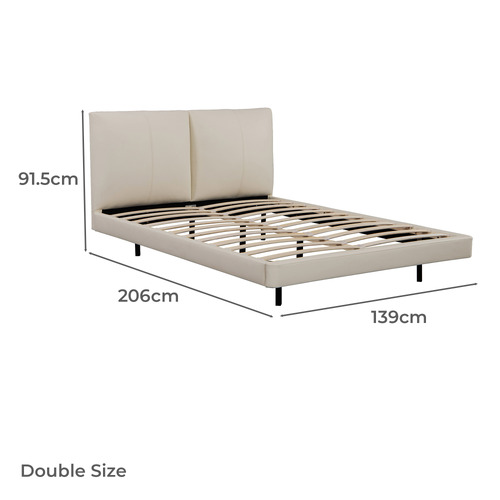 Beige Bentold Faux Leather Floating Bed with LED