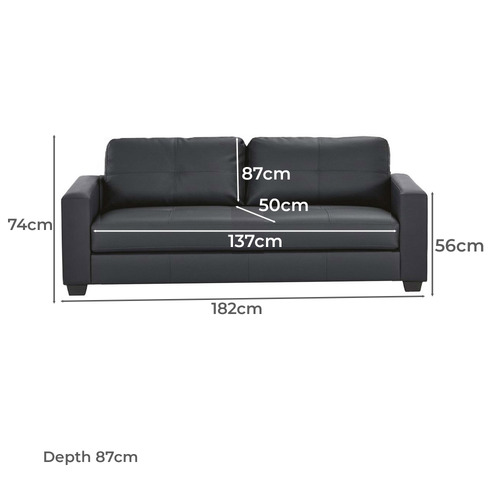 Mikasa Furniture Black Chariton Seater Faux Leather Sofa