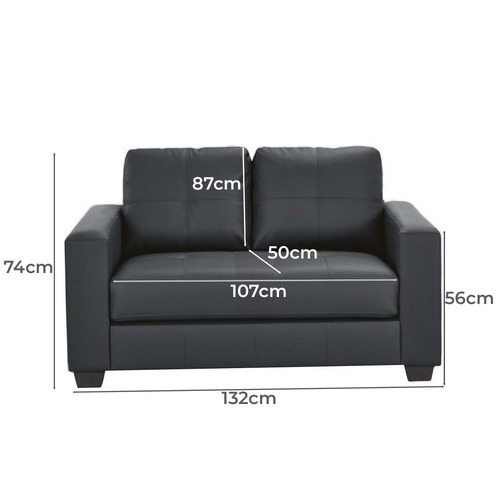 Black Chariton 2 Seater Faux Leather Sofa