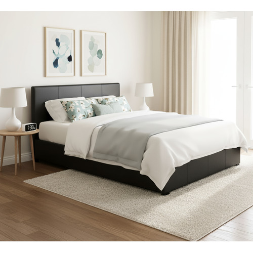 Black Makoto Faux Leather Gas Lift Storage Bed Frame