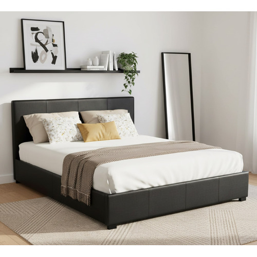 Black Makoto Faux Leather Gas Lift Storage Bed Frame