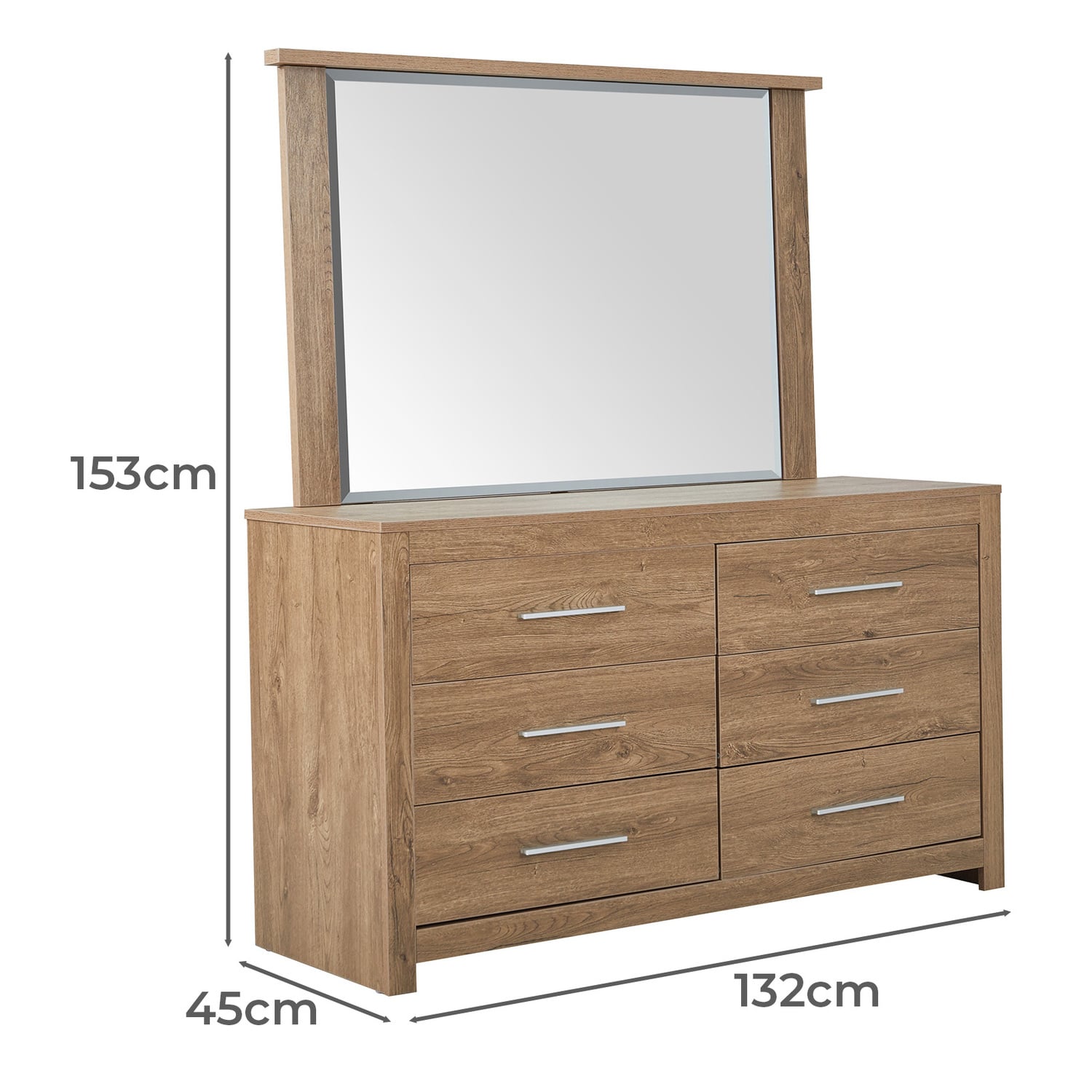 Maddington 6 Drawer Dresser with Mirror