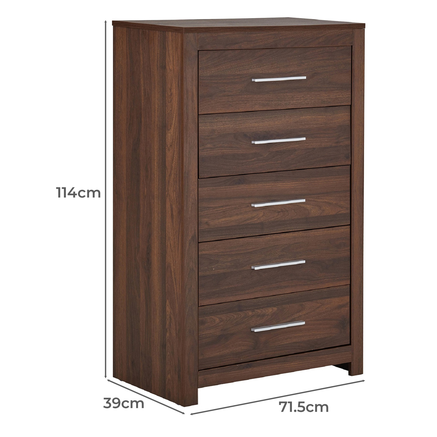 Walnut Maddington 5 Drawer Tallboy
